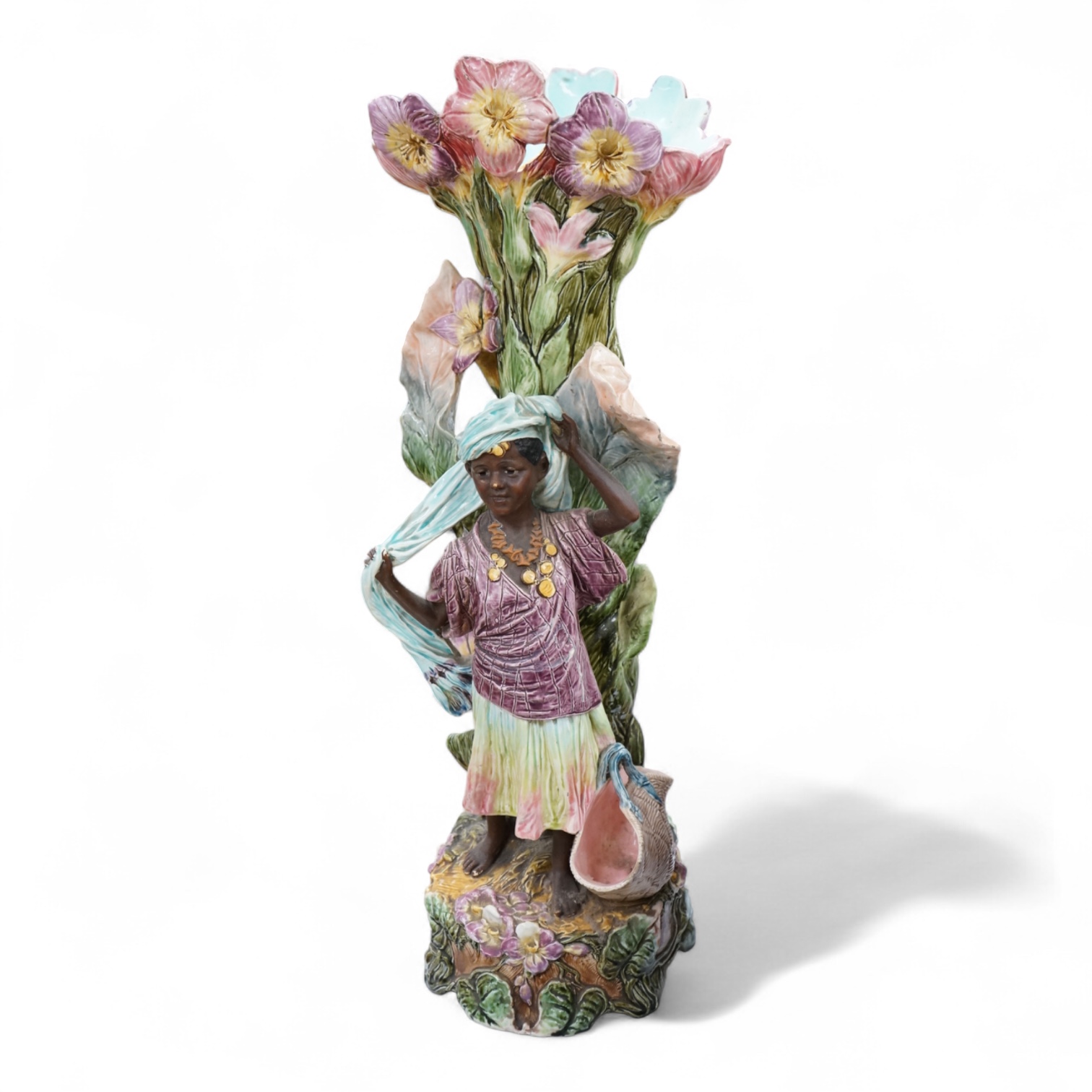 A late 19th century continental majolica floor vase, 74cm